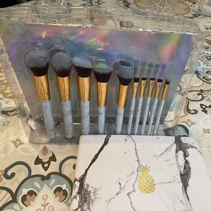 Planner and makeup brushes..